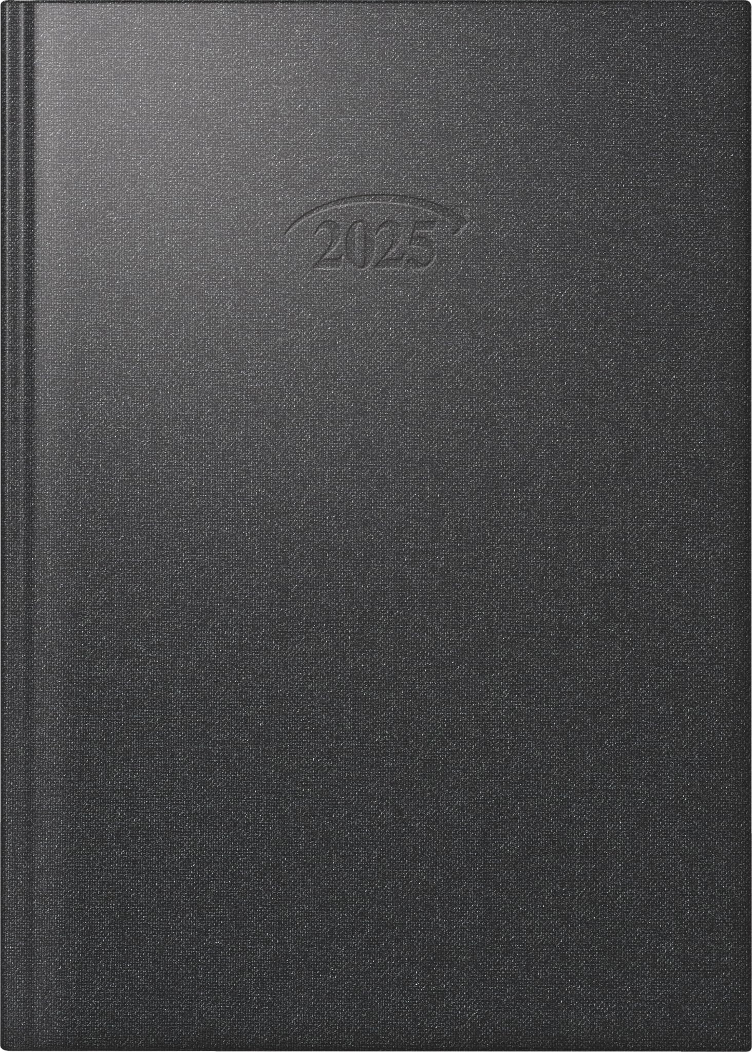 BRUNNEN Book Calendar Model 765 (2025), 1 Page = 1 Day, A5, 448 Pages, Book Cover Fabric, Metallico, Volcanic Black