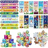 Frienda 170 Pcs Christian Party Favors for Kids Bible Verse Bookmark Religious Slap Bracelets Jesus Stickers Mini Buttons Pins for VBS Sunday School Valentines Day Christian Gifts Classroom Prizes