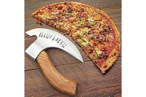 Edgelandknives® Multipurpose Viking Pizza Axe with Sheath, Viking Butcher Axe, Viking Pizza Cutter Axe - olive wood Handle & Heavy Duty Viking Axe Head - Perfect for Cutting Pizza, Meat, Vegetables