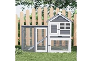 PEAKPURSUIT 2-Story Rabbit Hutch, Small Wooden Chicken Coop, with Waterproof Roof, Pull Out Tray and Anti-Slip Ramp, Bunny Cage for Indoor Outdoor (45.28" L x 20.08" W x 36.61" H)