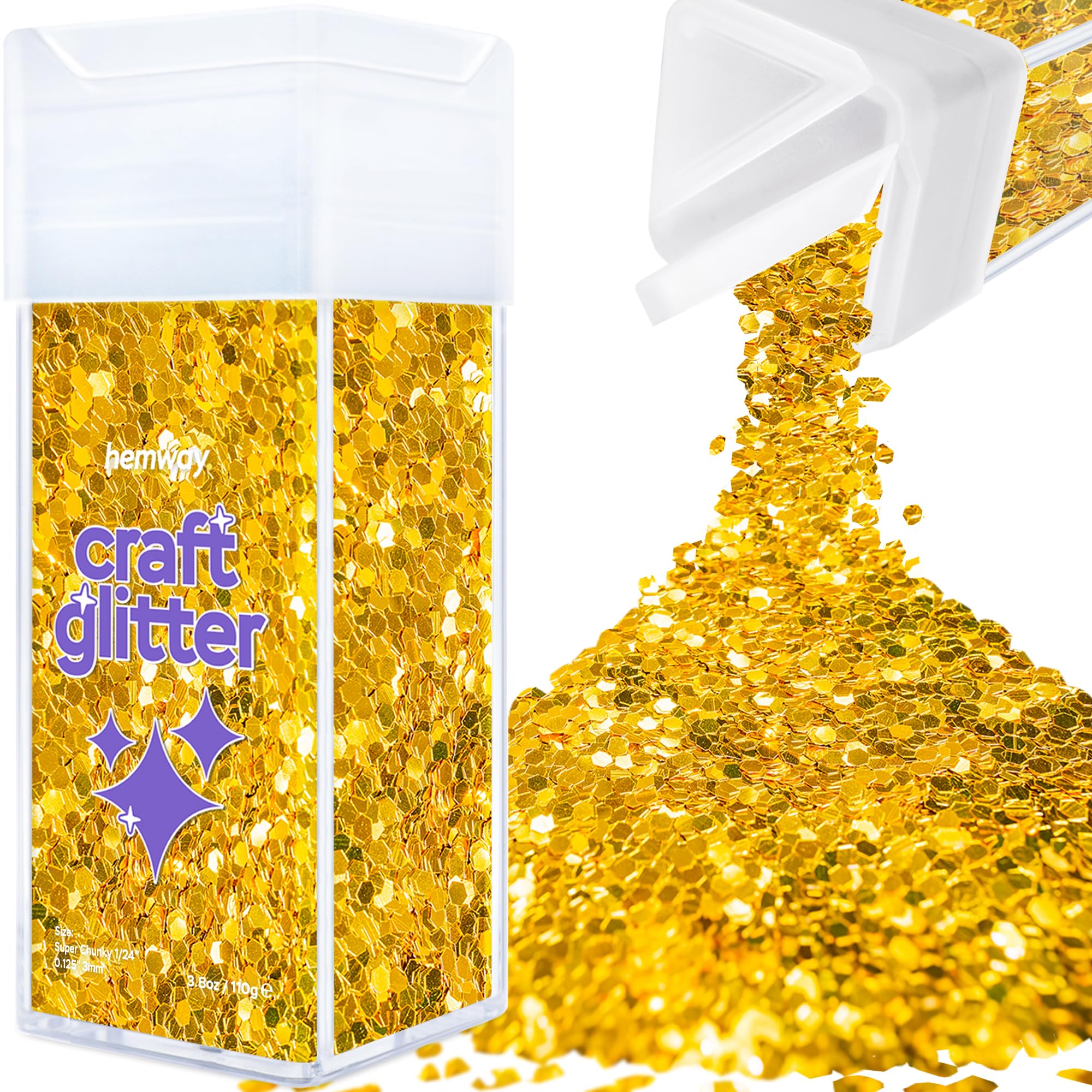 Hemway Glitter Shaker Gold 110g Super Chunky, Craft Glitter Shaker for Resin & Epoxy Crafts, Christmas Art Supplies, Nail, Body, Face, Eye, Festival, Crafting, Slime, Sparkle โ image 1