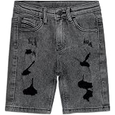 KIDSCOOL SPACE Boys Slim Fit Mid-Thigh Denim Shorts, Ripped Soft Elastic Band Inside Half Jean Pants