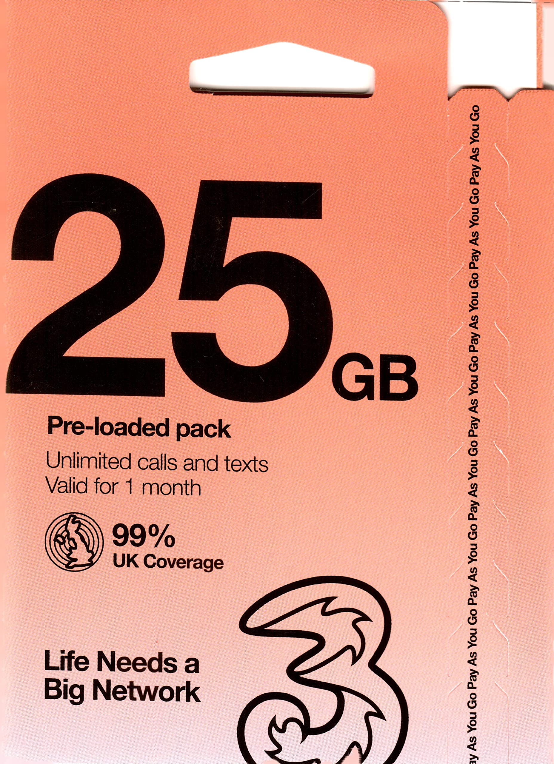 Photo 1 of Three UK New PrePaid Europe UK Three SIM Card 25GB Data Un Minutes/Texts for 30 Days with Free Roaming/USE in 71 Destinations Including Europe, South America and