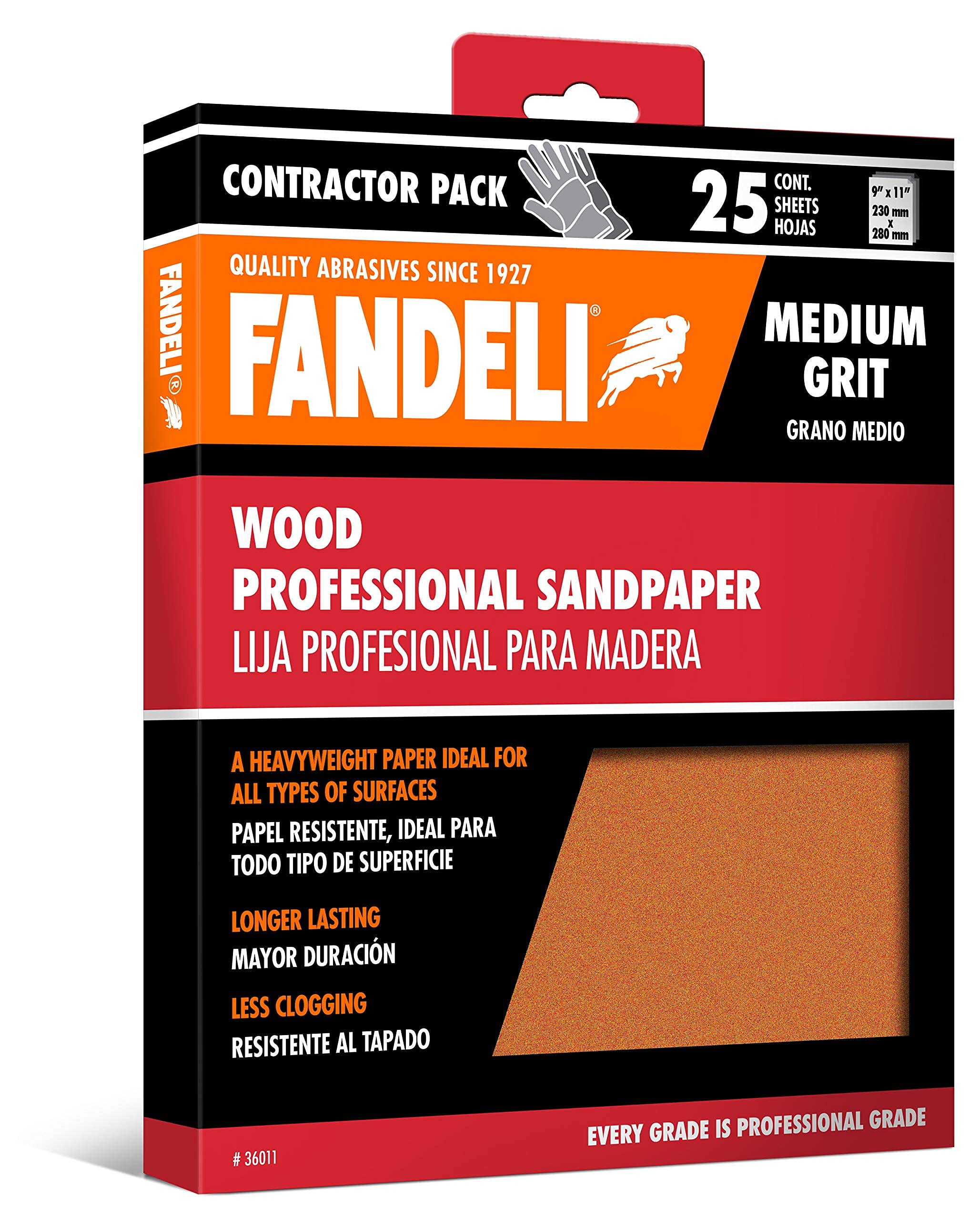 Fandeli |Wood Sanding Paper | Medium Grit | 25 Sheets of 9'' x 11'' | Perfect for Sanding Wood | Hand Sanding | Orbital Sanders