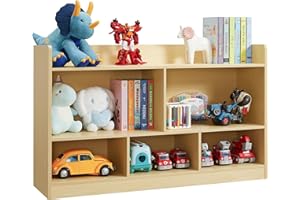 ONIRW Kids Toy Storage Organizer, 5-Section Bookshelf for Organizing Books Toys, Wooden Storage Cabinet Daycare Furniture for School, Classroom Playroom, Nursery, Kindergarten (Natural)