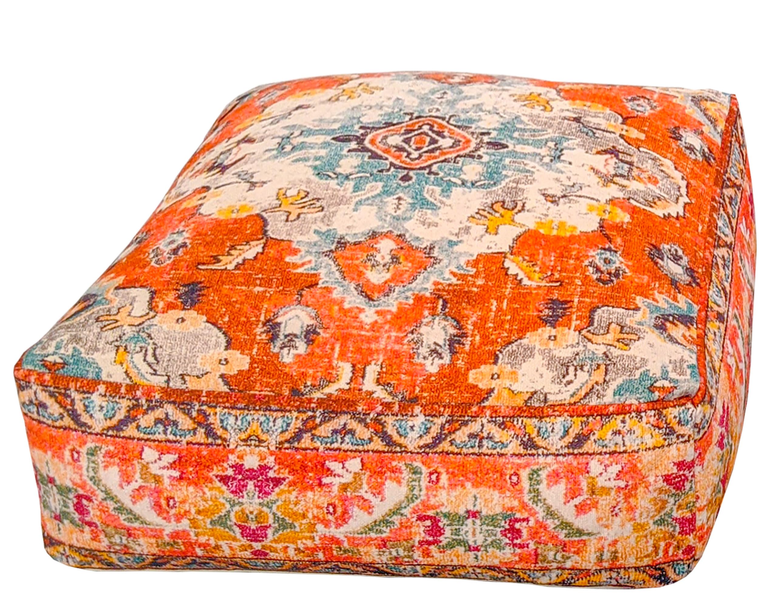 Mandala Life ART Boho Pouf Ottoman Cover - Round Floow Pillow Cushion - 24x8