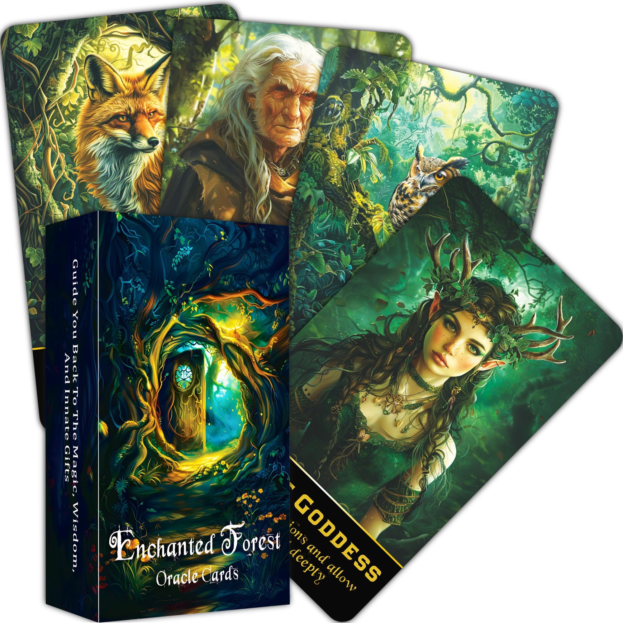 QCFQCF Enchanted Forest Oracle Deck, Oracle Cards for Beginners, Discover Mystical Wisdom and Nature's Secrets for Spiritual Guidance and Transformation