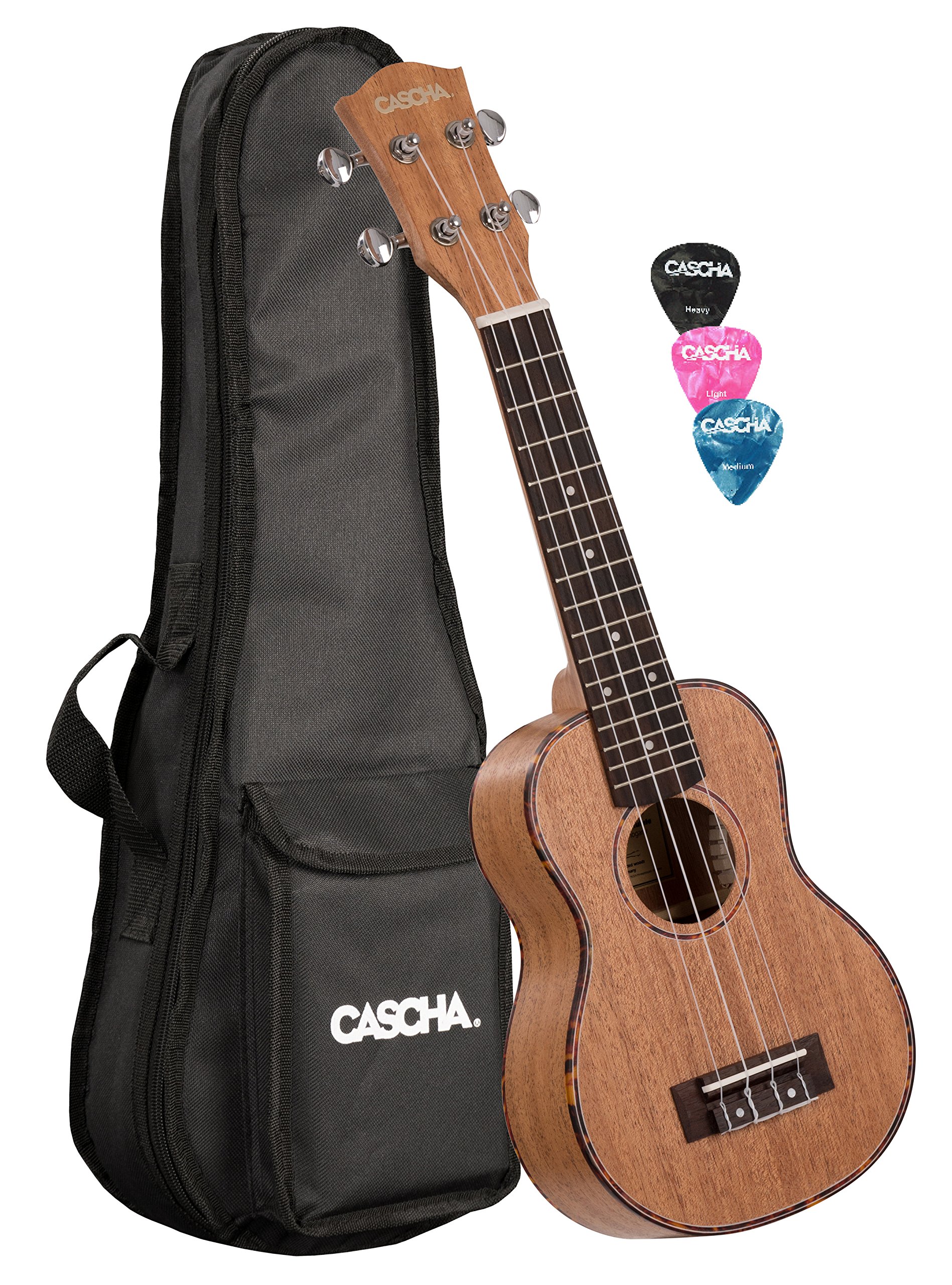 Cascha Soprano Ukulele set children adults I Ukulele starter kit 3 coloured picks case concert-bag I Soprano ukulele premium mahogany I Small Hawaiian guitar for beginners advanced