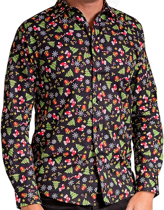 Christmas Shop Mens Printed Christmas Shirt (L) (Black Assorted) Amazon.co.uk Clothing