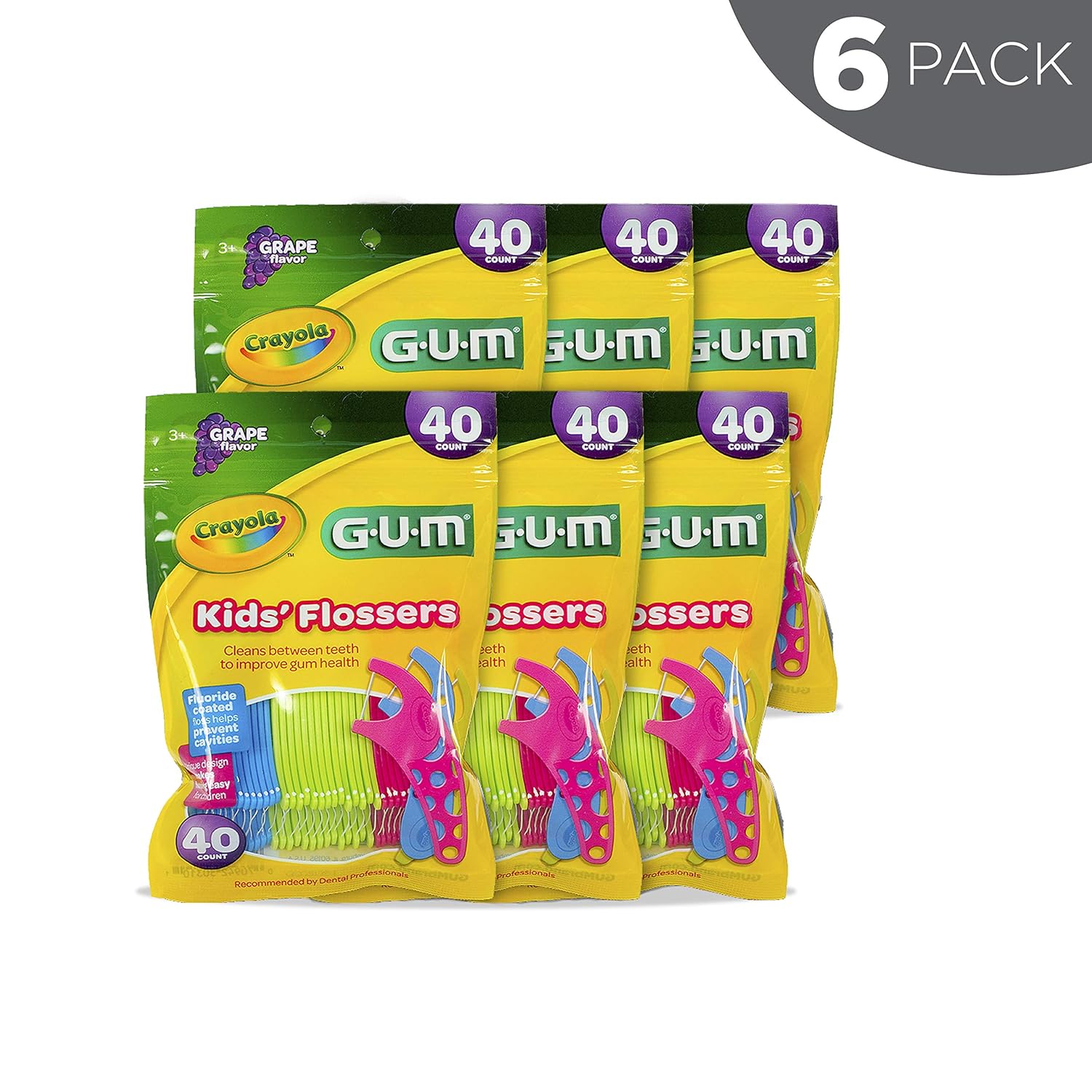 GUM Crayola Kids' Flossers, Grape, Fluoride Coated, Ages 3+, 75 Count: Beauty