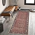 Valenrug Washable Runner Rug 2'6x8 - Ultra-Thin Antique Collection Area Rug, Stain Resistant Rugs for Living Room Bedroom, Distressed Vintage Rug(Red, 2'6"x8')