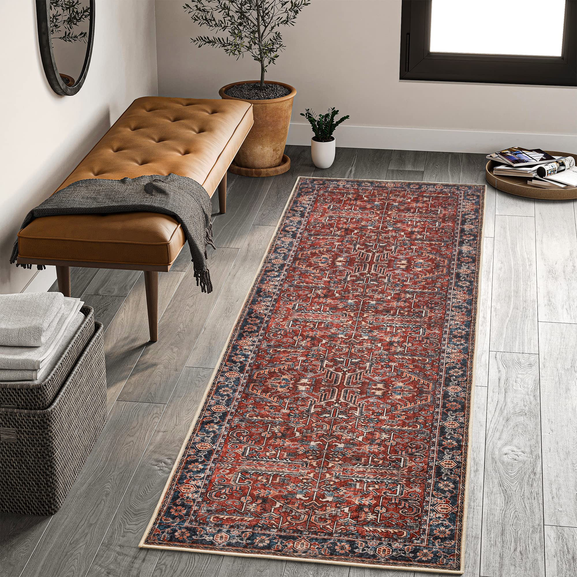 Valenrug Washable Runner Rug 2'6x8 - Ultra-Thin Antique Collection Area ...