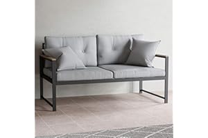 Edenbrook Cliffside Metal Patio Furniture - Mix and Match Modern Outdoor Furniture Pieces, Metal Loveseat with Cushions