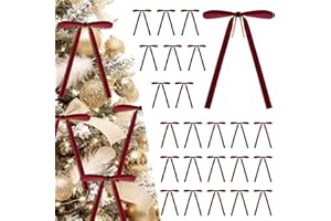 Der Rose 24Pcs Red Velvet Bows Burgundy Christmas Ornaments Ribbon Bows for Christmas Tree Garland Wreath Gift Home Indoor Outdoor Decor