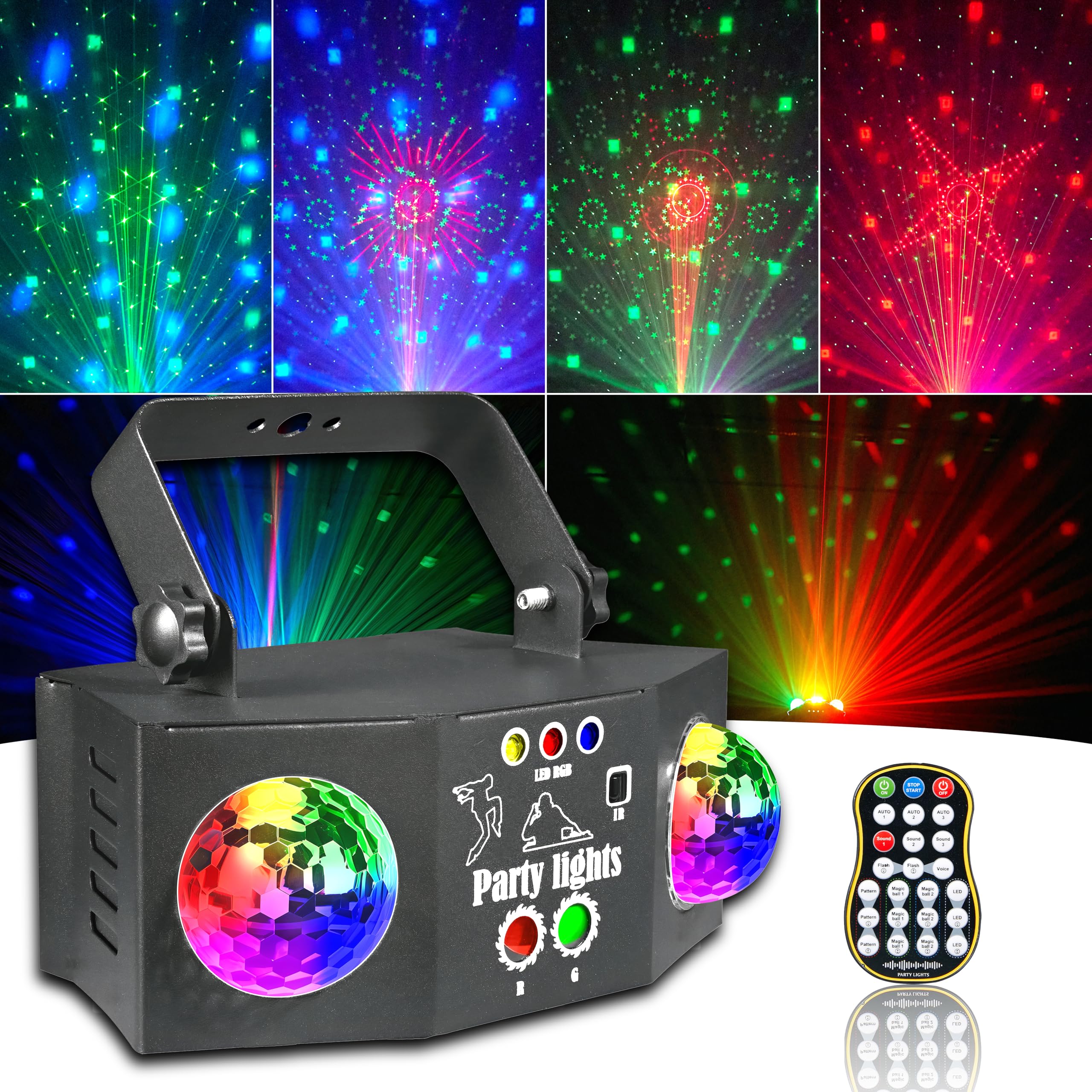 LED Disco Lights with Laser & Strobe – Sound Activated DJ Party Light with Remote, RGB Stage Lighting & Disco Ball Light for Home, Weddings, Kids Party & Dance Floor