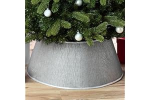 NEW TRADITIONS SIMPLIFY YOUR HOLIDAY New Traditions Christmas Tree Collar – Metallic Silver Fabric – 26" Diameter Fabric Stand Band for Artificial & Natural Trees – Tree Skirt Alternative, Collapsible