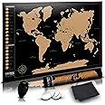 Global Zoom Scratch-Off World Map with US States-Track Travel Routes, Iconic Landmarks and World Wonders -Thick, Laminated Large Poster for Wall (24"x36") - Includes Scratch Tool and Cleaning Cloth