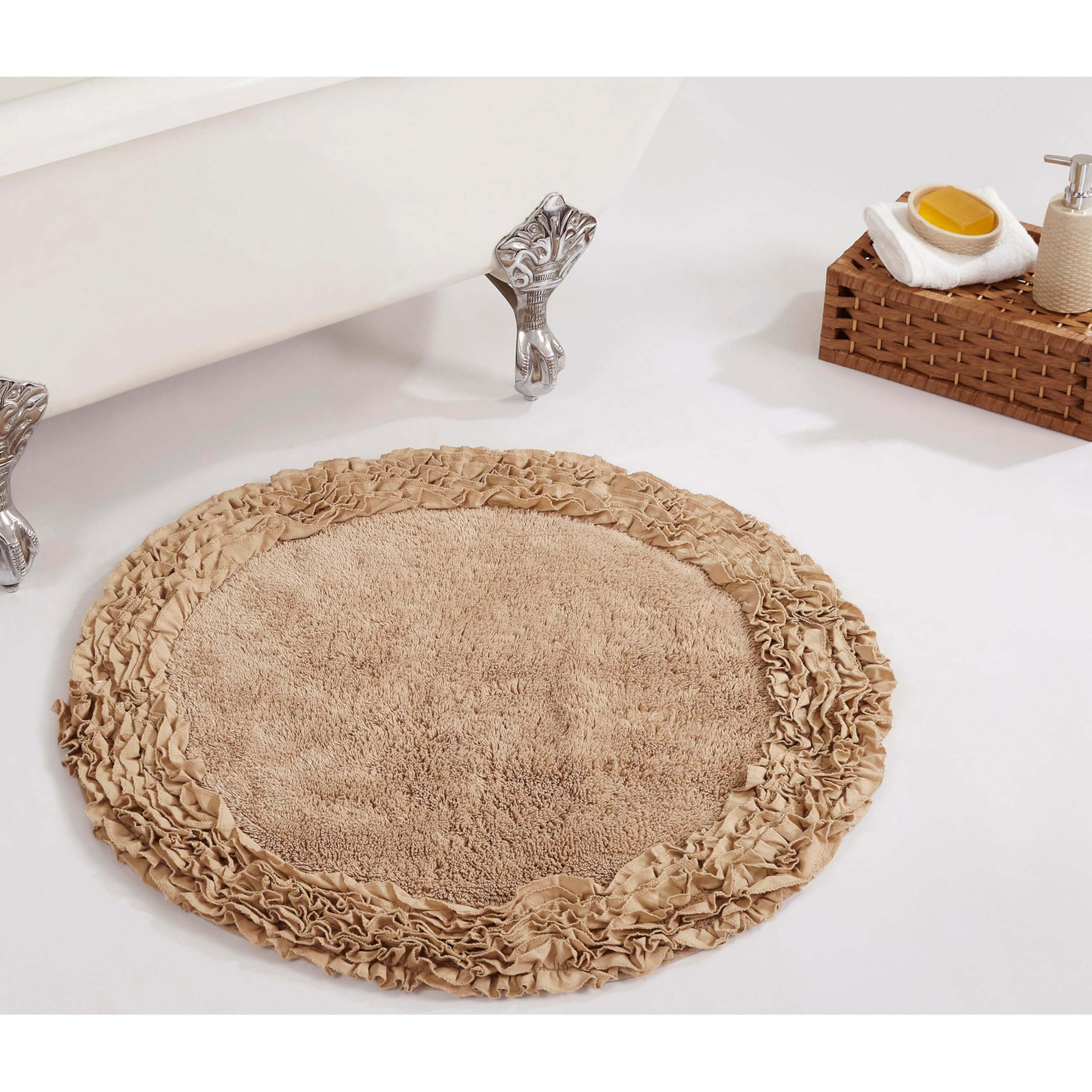 Better Trends 100% Cotton Bath Rug in Shaggy Border Collection - Ultra Soft, Plush, Absorbent, Tufted Bath Rug, Quick-Dry, Great for Bath, Shower, Bedroom, Dog or Door Mat, 30" Round, Beige