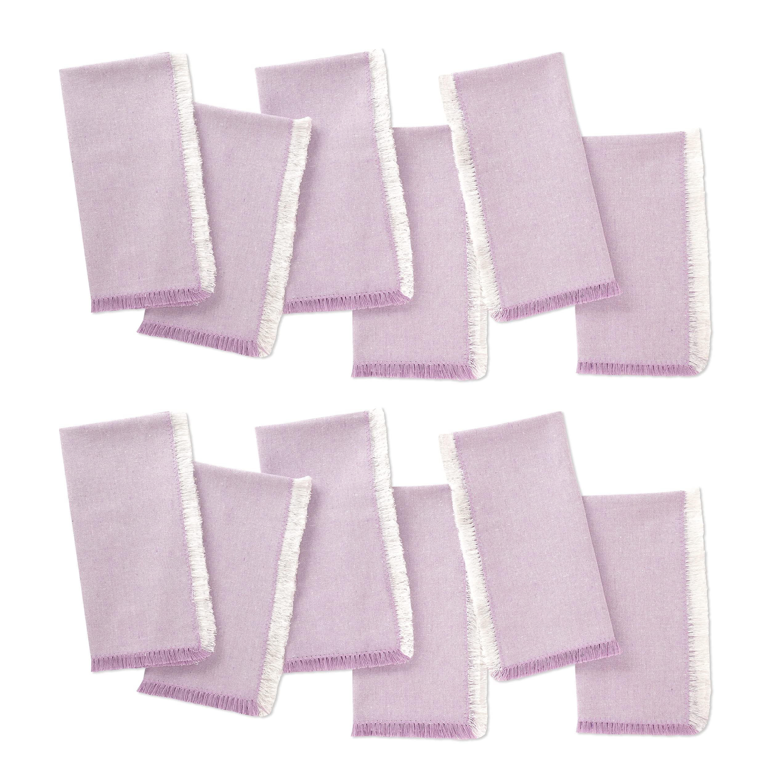 Folkulture Lavender Cloth Napkins Set of 12 | Reusable Fringed Cotton Table Napkins for Valentine’s Day Dinner, Romantic Parties & Elegant Dining Décor