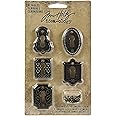 Tim Holtz Idea-ology Metal Keyholes with Long Fasteners, 5 Keyholes, 10 Long Fasteners, Various Sizes, Antique Finishes, TH92718 , Brown