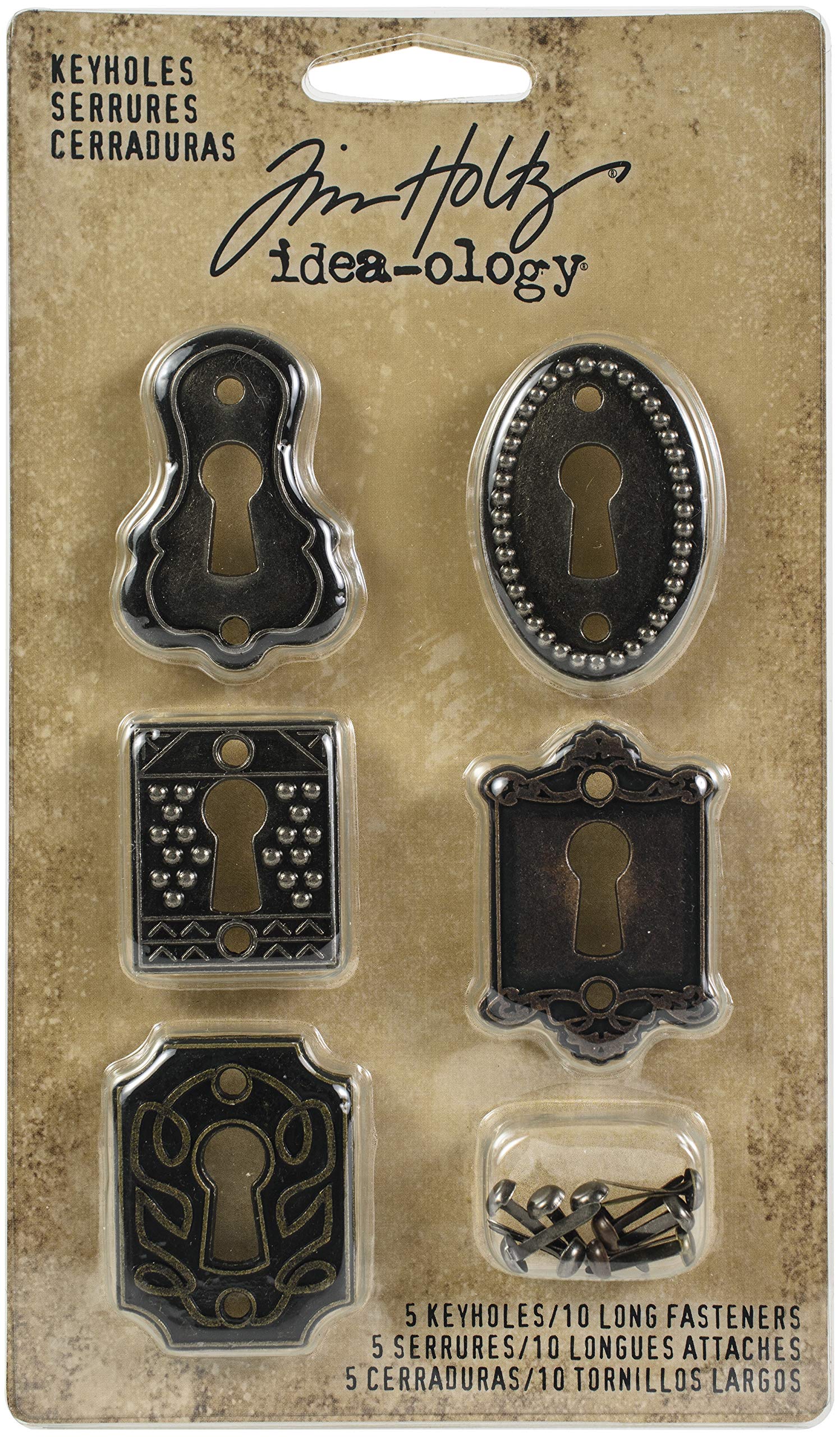 Tim Holtz Idea-Ology Keyholes with Brads 0.75 x 1-inch to 1 x 1.5-inch, Pack of 5 Antique Nickel/Brass and Copper