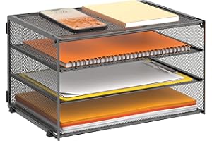 DALTACK Paper Desk Organizer, 3-Tier Letter Tray, Multifunction Desk Organizer, Desktop File Folder Organizer, Desk Organizer