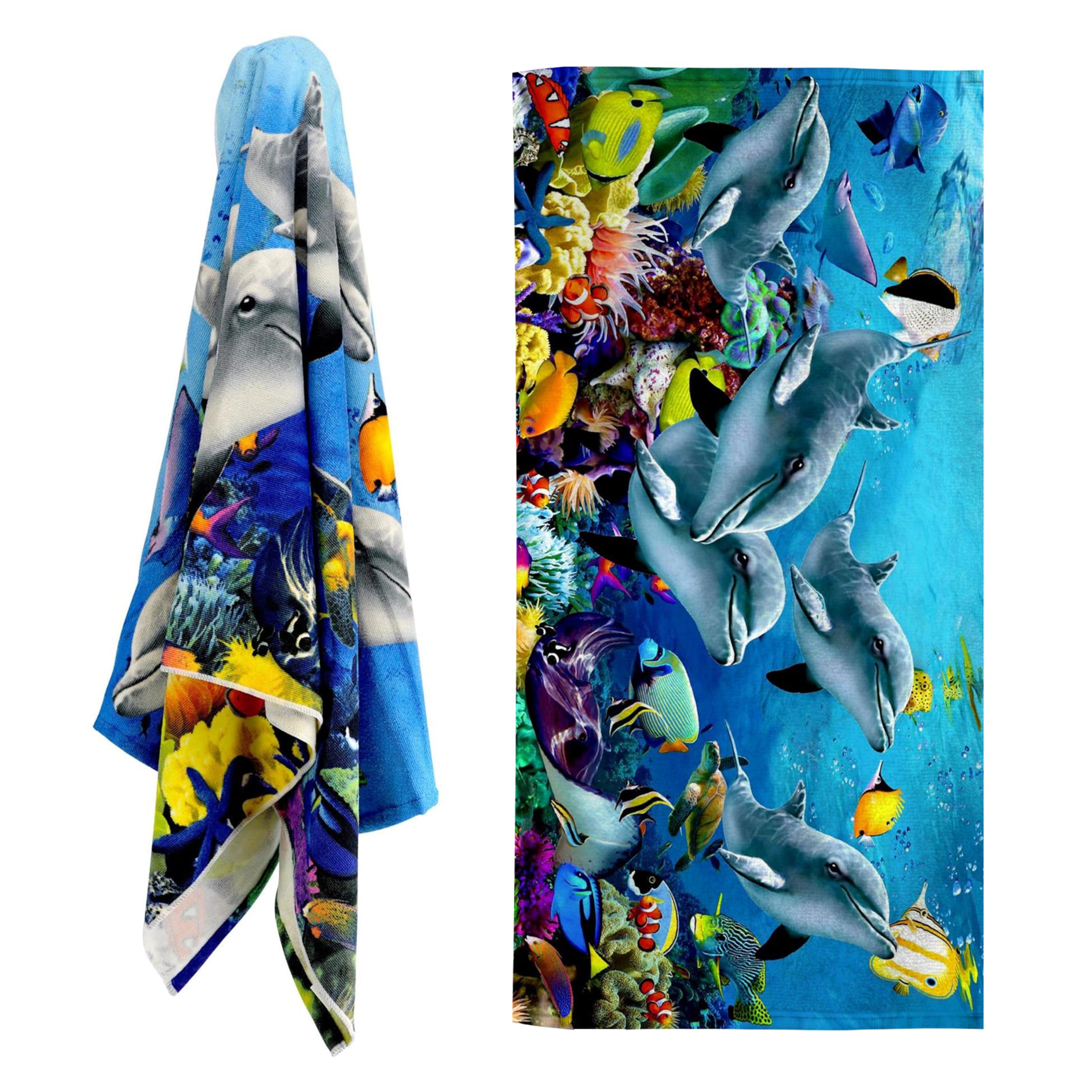GEEZY Microfibre Beach Towel, Dolphins Design - Quick Drying, Lightweight, Sand-Free, Large & Durable, Summer Design - Beach Essentials for Travel, Holiday, Swimming, Sauna, Adults & Kids, 70x140cm โ image 1