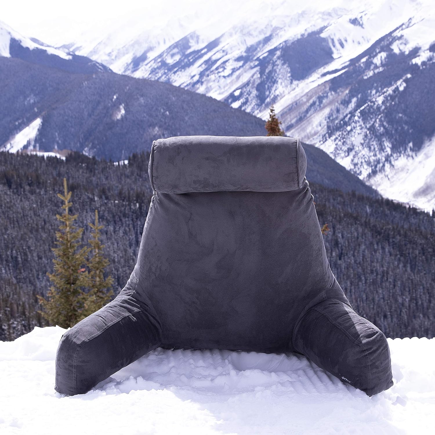 Husband Pillow, Aspen Edition - Reading and Bed Rest Pillow with Arms - Neck Roll on Bungee Cord or Removable - Premium Memory Foam - Reversible Two-Sided Cover Microsuede or Microfiber, Iron Grey: Home & Kitchen