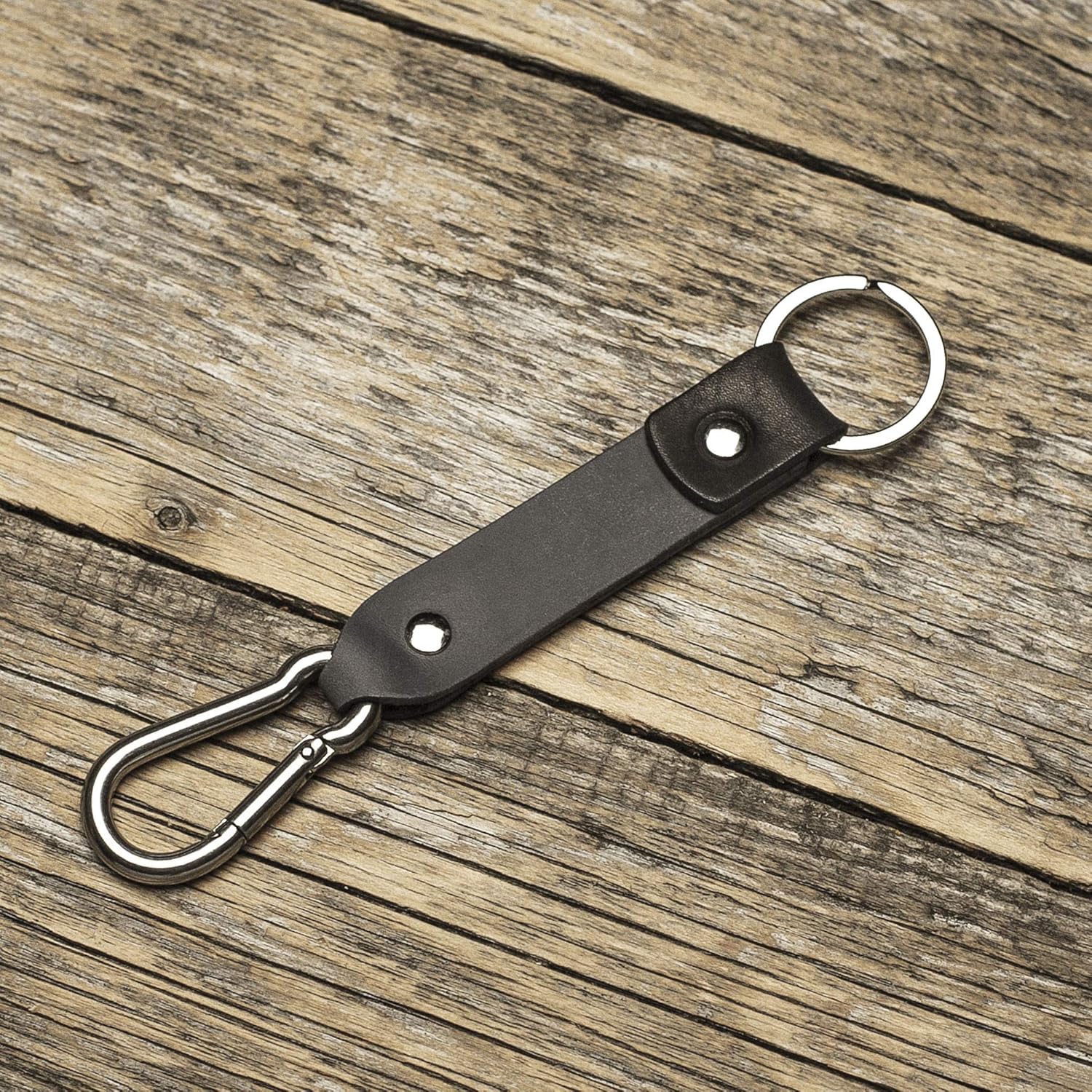 Graues und schwarzes Leder Karabiner Schlüsselanhänger Ringhalter