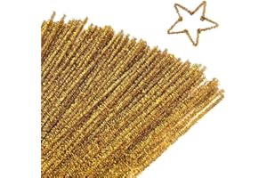 Giwrmu 100 Pieces Pipe Cleaners Chenille Stem, Golden Pipe Cleaners Craft, Fuzzy Sticks Craft Supplies, Colored Pipe Cleaner for Creative Handmade DIY Art Craft Project