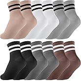 Shihanee 6 Pairs Socks for Girls Kids Pink Crew Athletic Socks with Stripes Heart 4-12 Years Old Cotton Girls Crew Sock