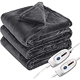 Eydna Electric Heated Blanket Queen Size 84"x90", Soft Plush Microplush for Bed, Dual Controllers & Heating Zones, 10Hs Auto Off & 4 Heating Levels, Machine Washable, Gifts for Family-Dark Gray