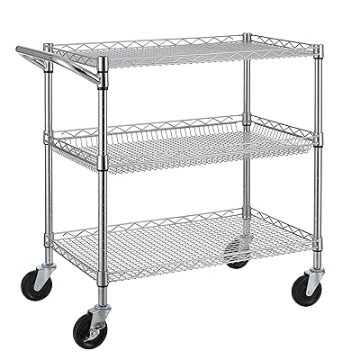 Finnhomy 3-Tier Heavy Duty Steel Rolling Utility Cart with Handle