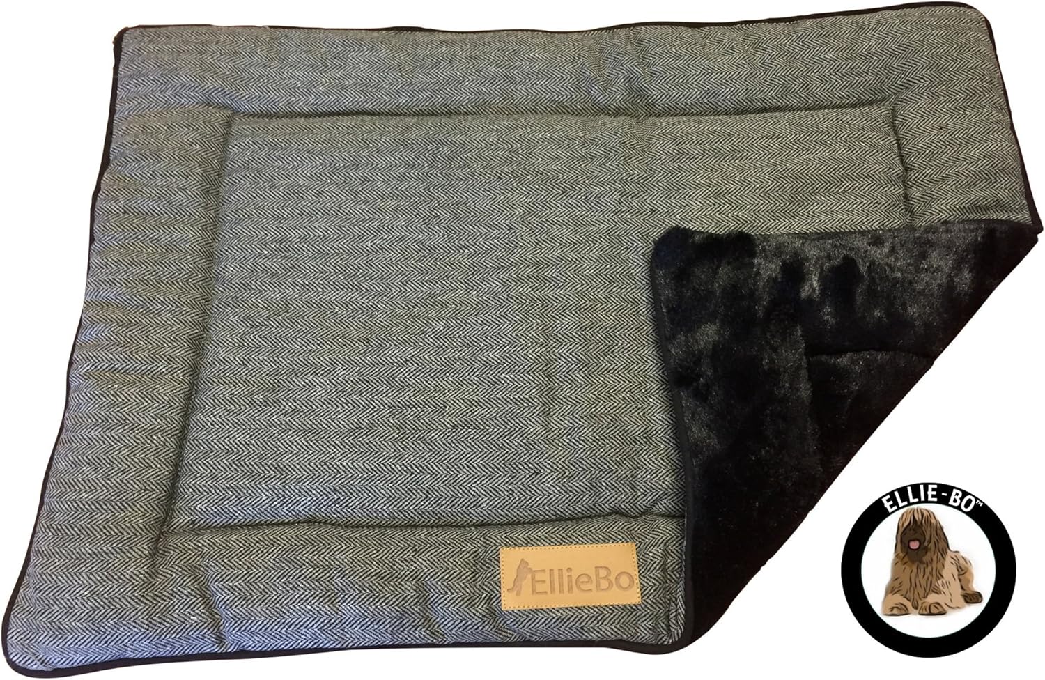 EllieBo Reversible Tweed and Black Faux Fur Mat Bed for Medium 30 inch