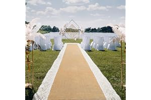 Preboun 3ft x 20 ft Natural Burlap Wedding Runner Aisle Outdoor for Wedding Ceremony Wide Aisle Runner with Lace Jute Rustic Burlap Decorations Outdoor Beach Garden Church