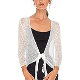 SHU-SHI Sheer Shrug for Women Mesh Knit Cover Up Lightweight Dressy Cardigan for Summer Tie Top Wrap