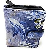 Shag Wear Orca Small Wallet Vegan Faux Leather Ocean Design Compact Purse with Card Slots ID Window Bill Pocket Zippered Coin Section 4.5" Black Textured