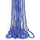 GiftExpress 12 pack Mardi Gras Beads Necklace, Metallic Royal Blue Beaded Necklace, Mardi Gras Throws, Party Beads Costume Necklaces