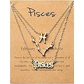PANTIDE 3Pcs Constellation Zodiac Layer Necklaces for Women Girls, Retro 14K Gold Plated 12 Constellation Pendant Necklace Exquisite Letter Horoscope Old English Zodiac Sign Jewelry Birthday Gift