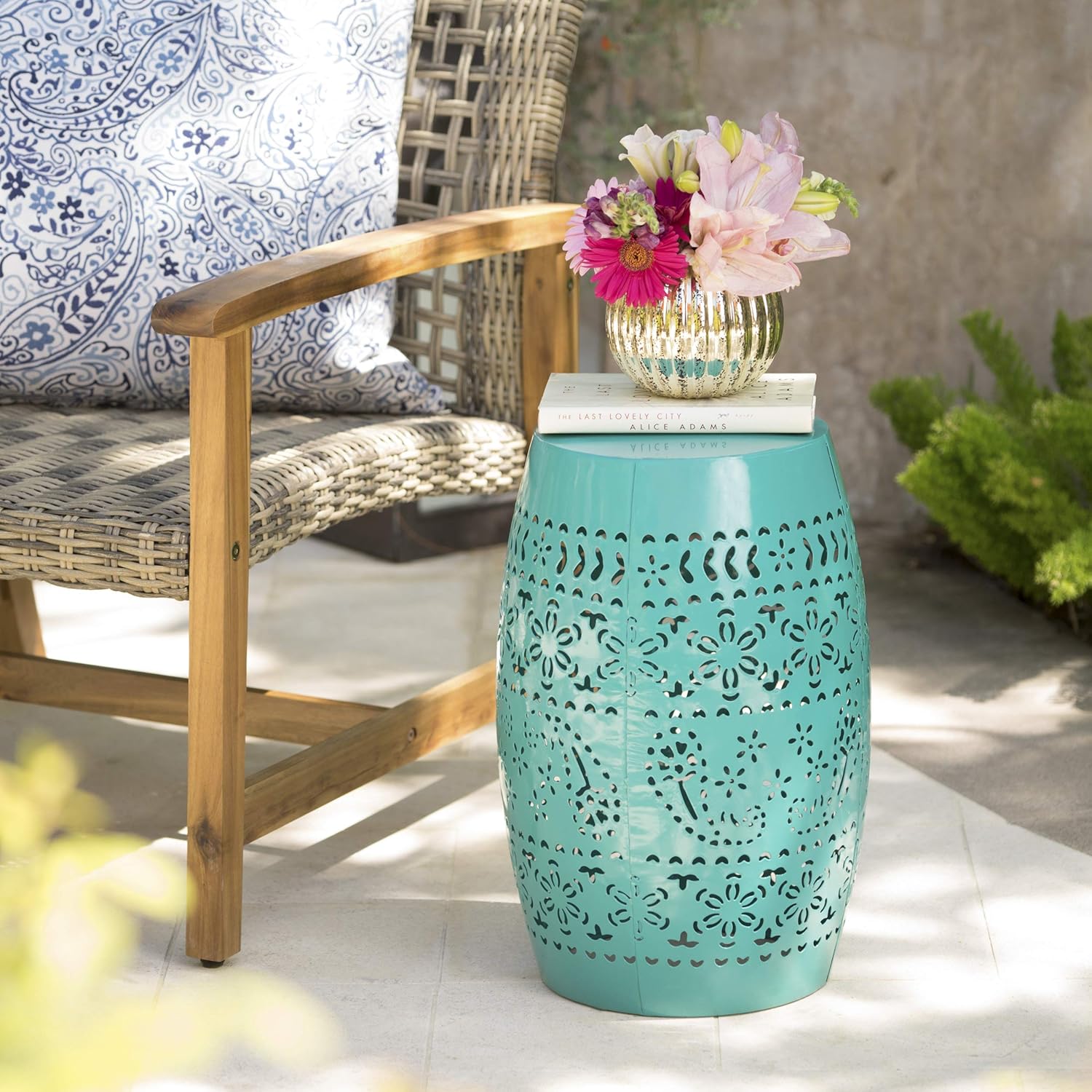 Christopher Knight Home Ruby Outdoor 12" Iron Side Table, Teal : Garden & Outdoor