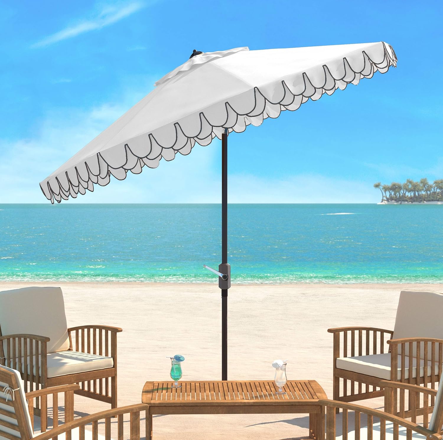 Amazon Com Safavieh Pat8006e Outdoor Collection Elegant White And Black Valance 9ft Auto Tilt Umbrella Garden Outdoor