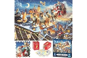 ENGFA Puzzle Advent Calendar 2025 Christmas Countdown Calendar, Santa Ride Sleigh Advent Jigsaw Puzzle 1008 Pieces, 24 Part Christmas Puzzle for Kids and Adults Toy Gifts for Christmas