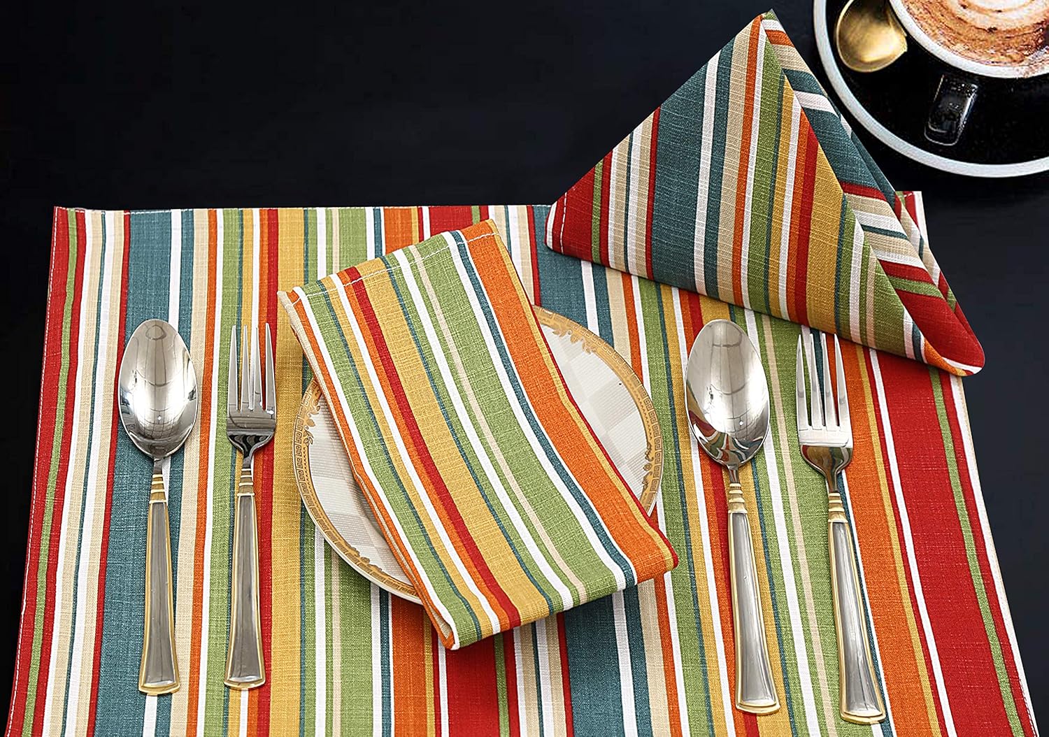 Ruvanti Placemats for Dinning Table .100% Cotton Woven (13x19 “) Place mats Set of 6. Red & Fall Multi Stripe Woven Table Mats Farmhouse Spring Cloth Tablemats for Christmas/Thanksgiving Dinners.: Home & Kitchen
