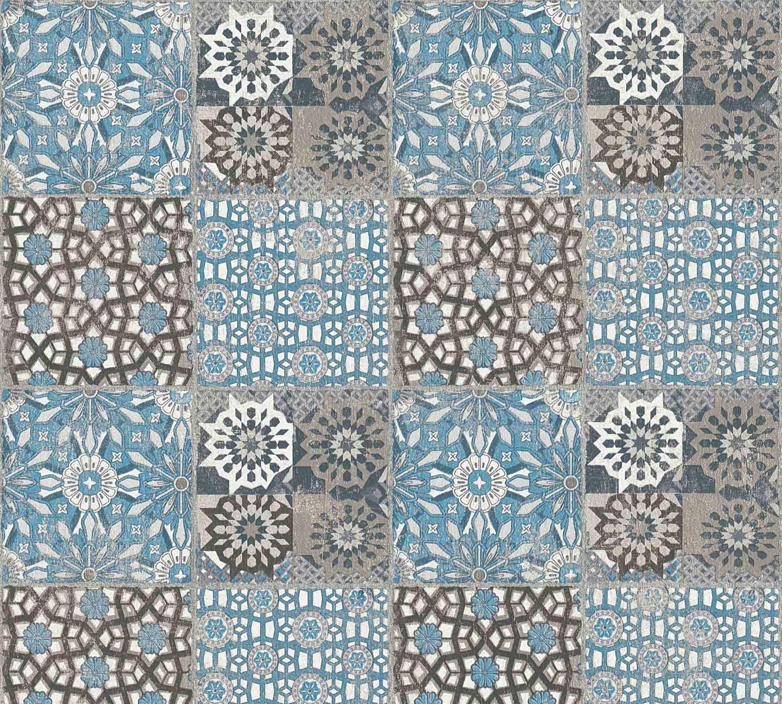 A.S. Création Il Decoro 368955 36895-5 Non-Woven Wallpaper in Mediterranean Tile Look 10.05 m x 0.53 m Blue Grey Black Made in Germany