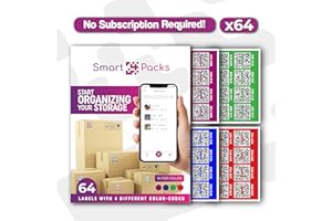 SmartPacks QR Code Labels for Storage Color Coded | Premium Qr Code Stickers with Free App | No Subscription | Advanced Pack and Track Labels with QR Code for Inventory, Storage, Moving | 64 Stickers