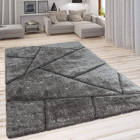 Shaggy Rug Living Room Rug Contour Cut 3d Pattern Soft Thread Fluffy Feel Size 160x220 Cm Colour Grey 2 Amazon Co Uk Kitchen Home