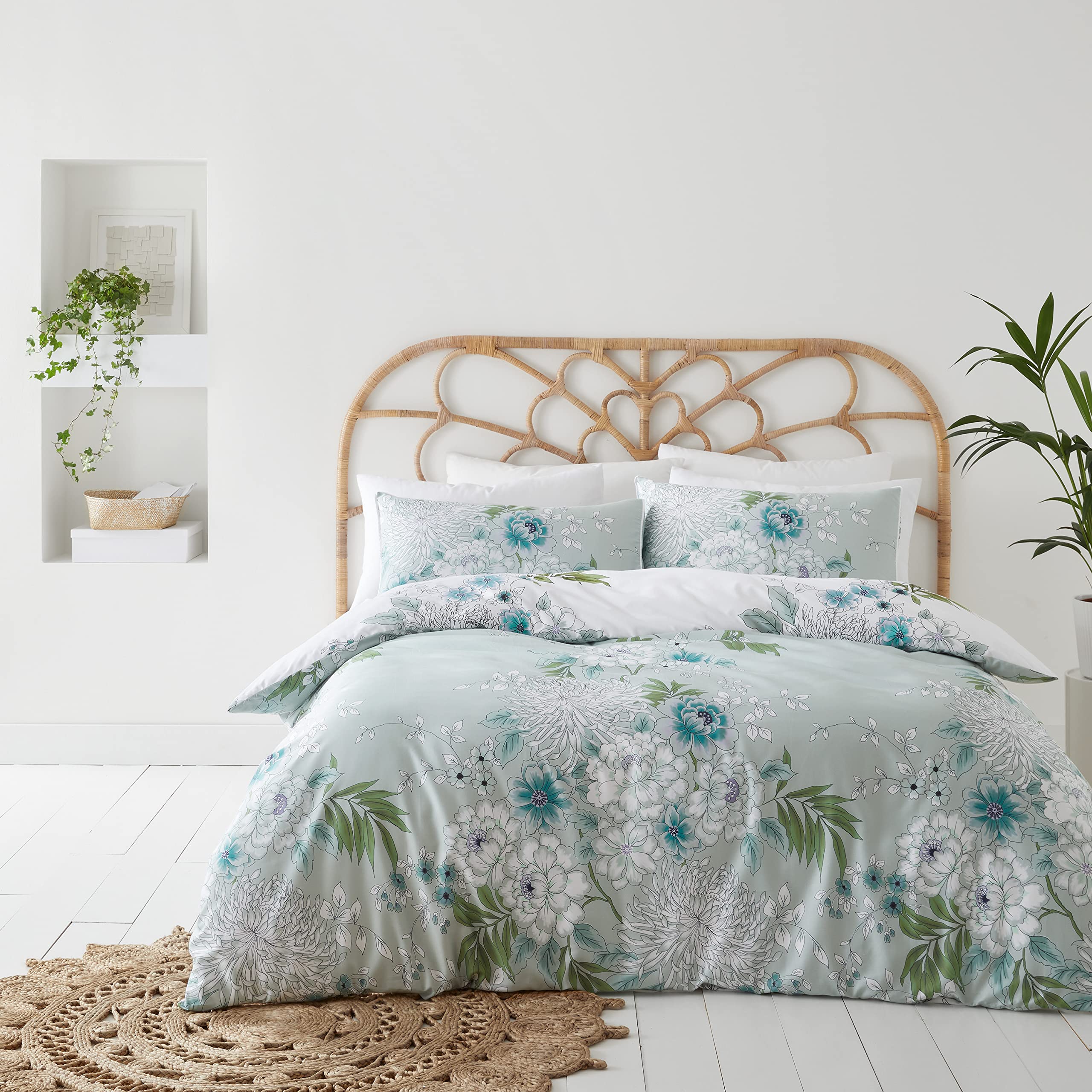 Bianca Chinoiserie Floral 400 Thread Count Sateen Single Duvet Set Green