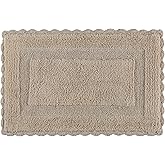 Savi Home Cotton Crochet Bathmat with Antiskid 21x34 Linen, 100% Pure Cotton, Super Soft White, Plush & Absorbent, Hand Tufted Heavy Weight Construction, Full Reversible Step Out Rugs