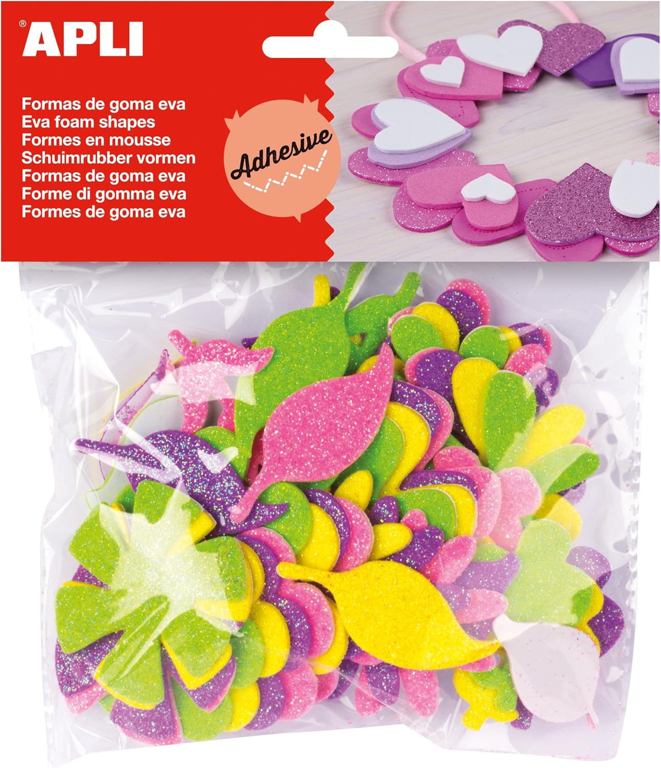 Apli 218135 - Eva Foam Flowers with Glitter - Bag of 48 Units, Purple, Éstandar
