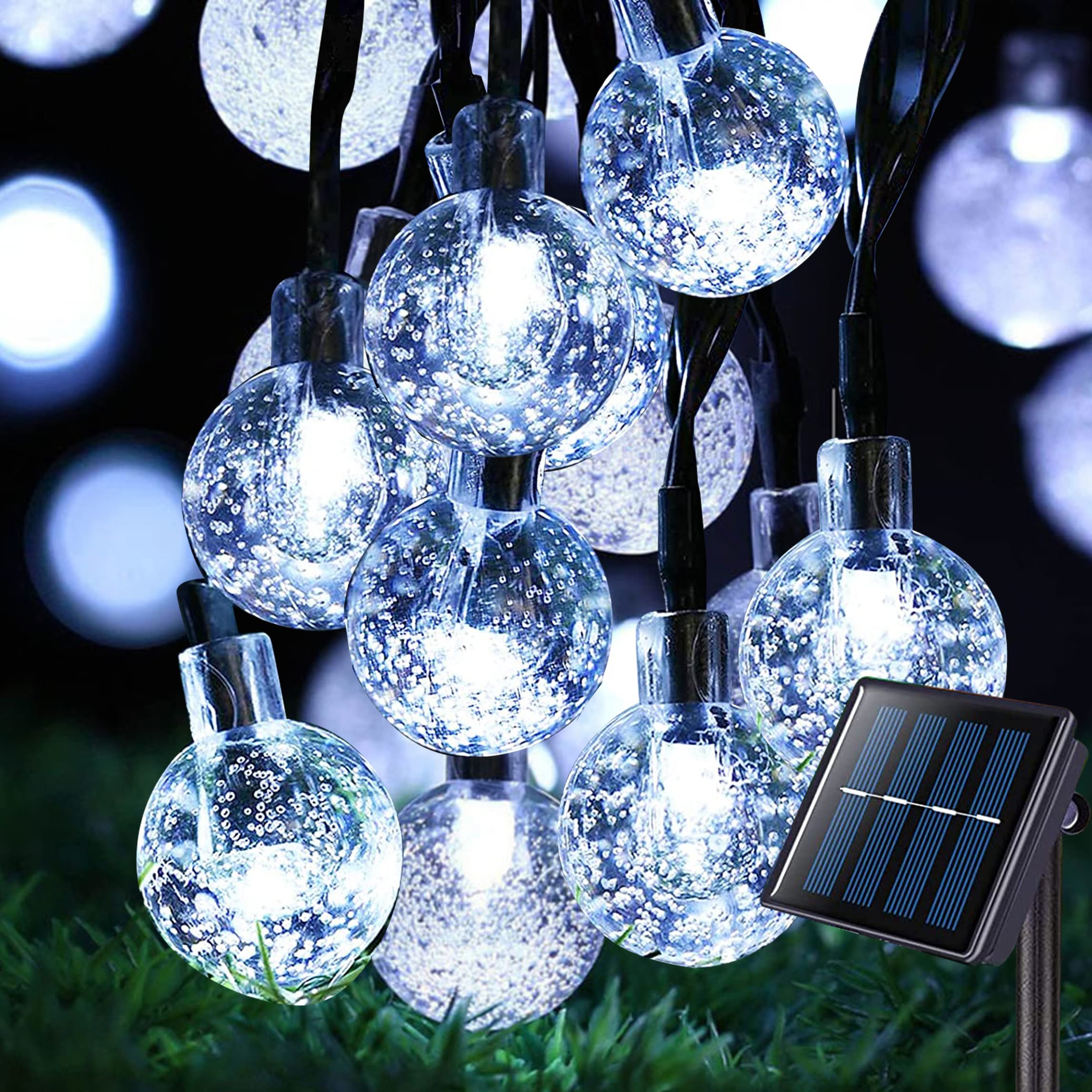 QSPORTPEAK Solar String Lights Outdoor Waterproof, 50LED Solar Garden Lights, Crystal Globe Lights with 8 Mode 7M/24Ft, Solar Powered Patio Lights for Garden Patio Yard Home Christmas Parties Wedding